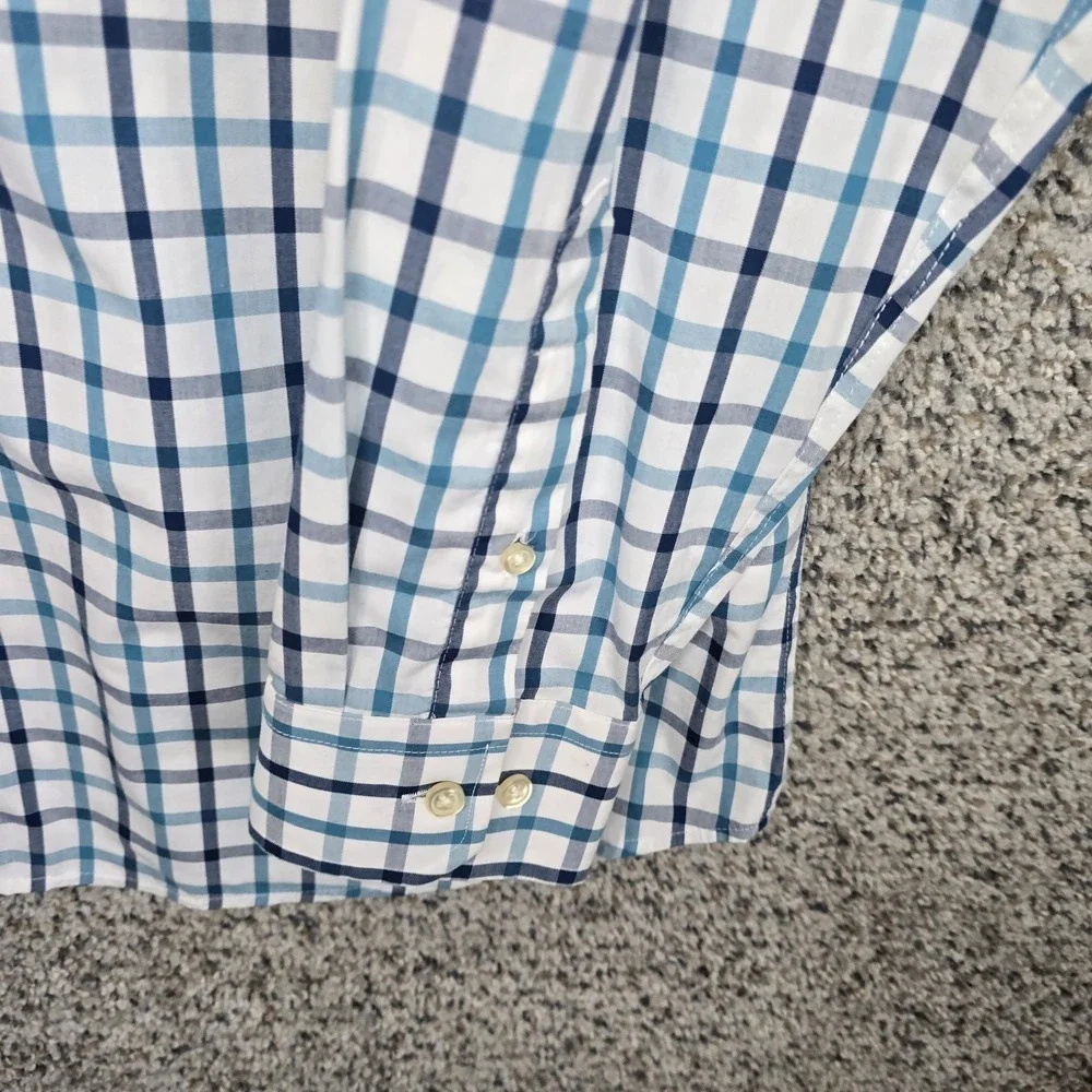 Banana Republic Dress Shirt Mens Large 16-16.5 34/35 Blue Plaid Button Up Casual